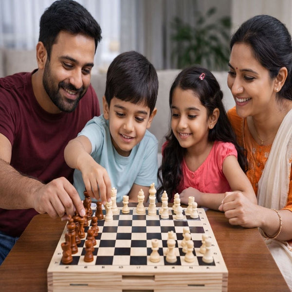 2-in-1 Wooden Game Board – Foldable Sling Puck & Chess Set Smooth Edges