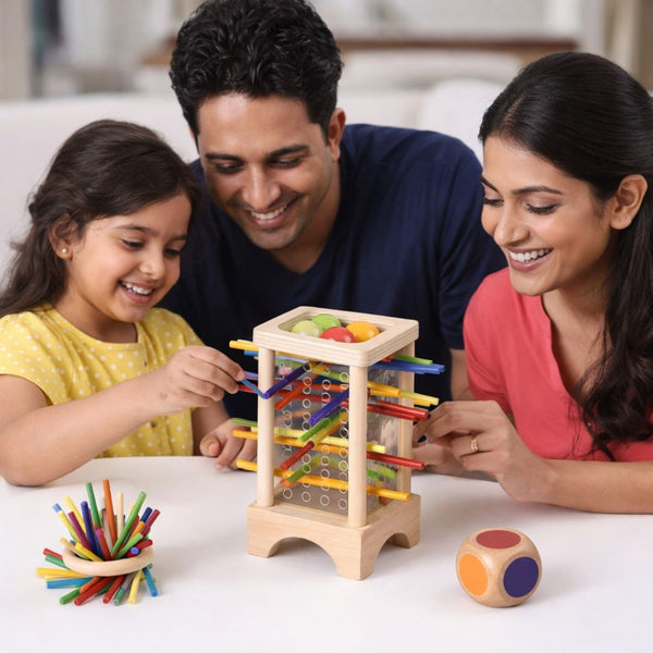 Wooden Tumble Tower Stick Game – Pull Out Sticks & Ball Drop Toy Smooth Edges