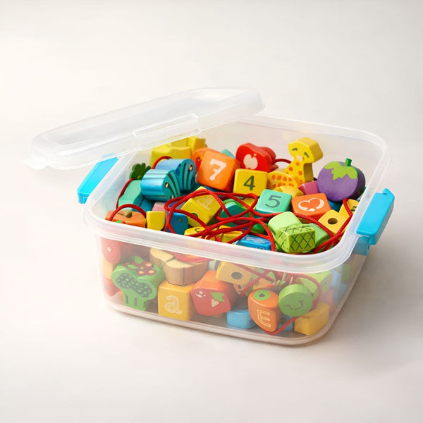 Wooden Lacing Toy Set (42 Pcs) – Alphabet, Number & Shape Threading Beads Detail