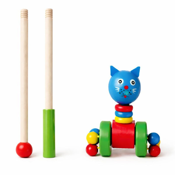 Wooden Cat Push Along Toy – Disassembling Animal Cart for Toddlers