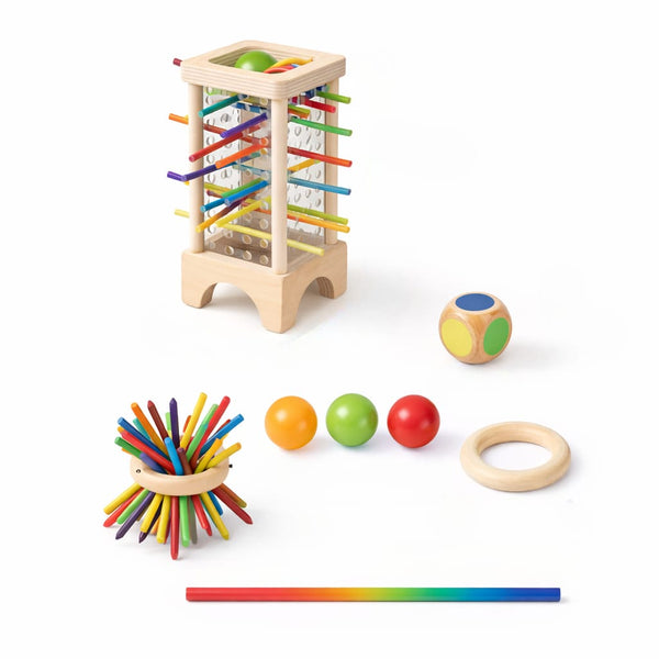 Wooden Tumble Tower Stick Game – Pull Out Sticks & Ball Drop Toy