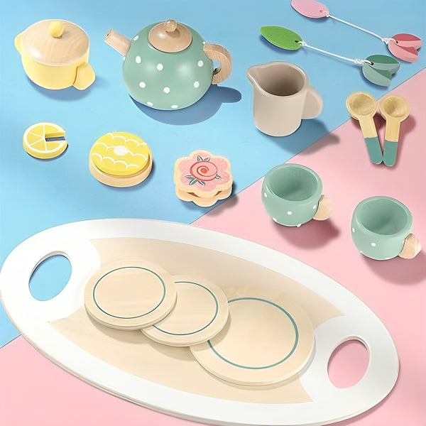 Kastha Toys Wooden Afternoon Tea Set – Pretend Play Kitchen Toy for Kids