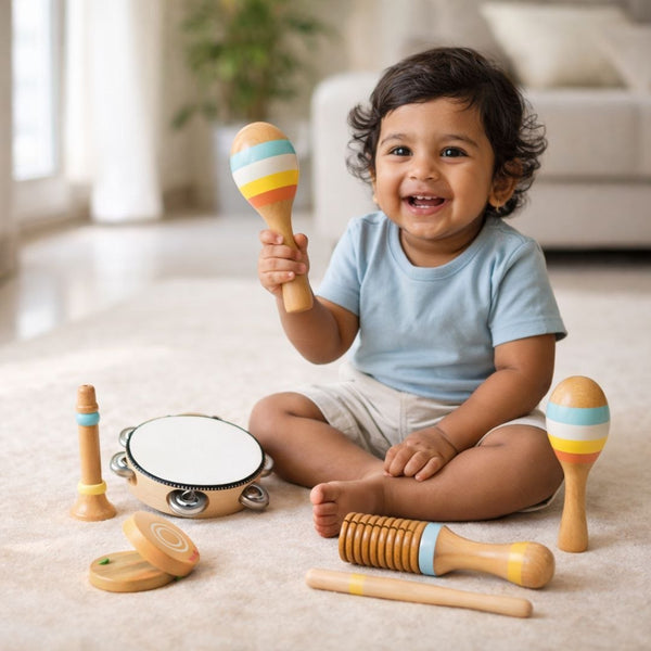 Wooden Musical Instrument Set for Kids – Tambourine, Maracas & More