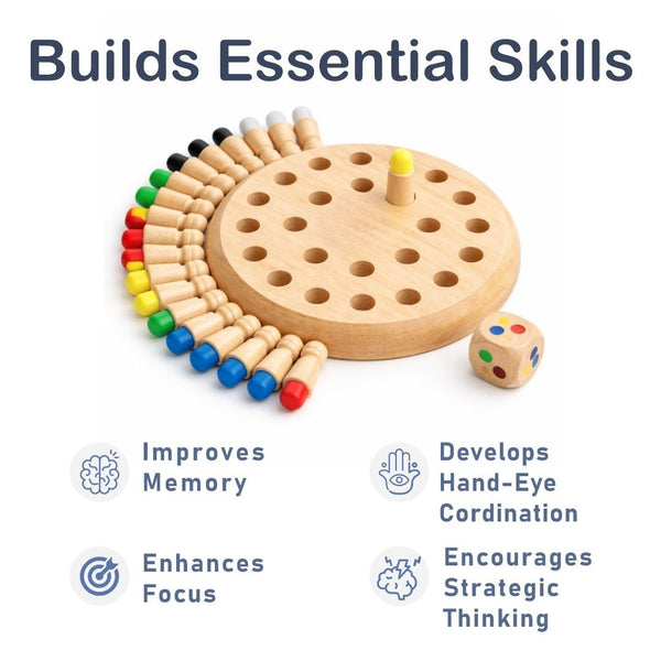 Wooden Memory Match Chess Game – Color Matching Board with Dice Detail