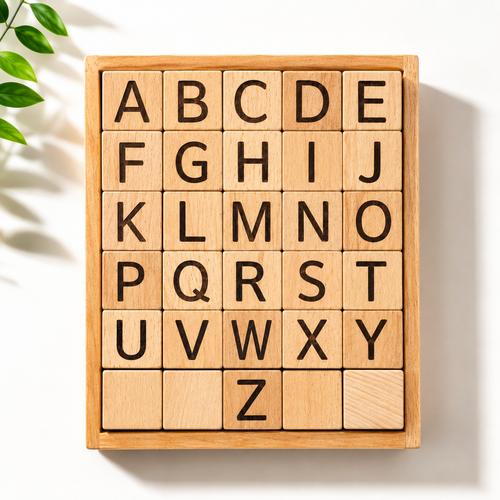 Woodlet Wooden Alphabet & Number Learning Blocks | Montessori Educational Toy for Kids | 36 Pieces