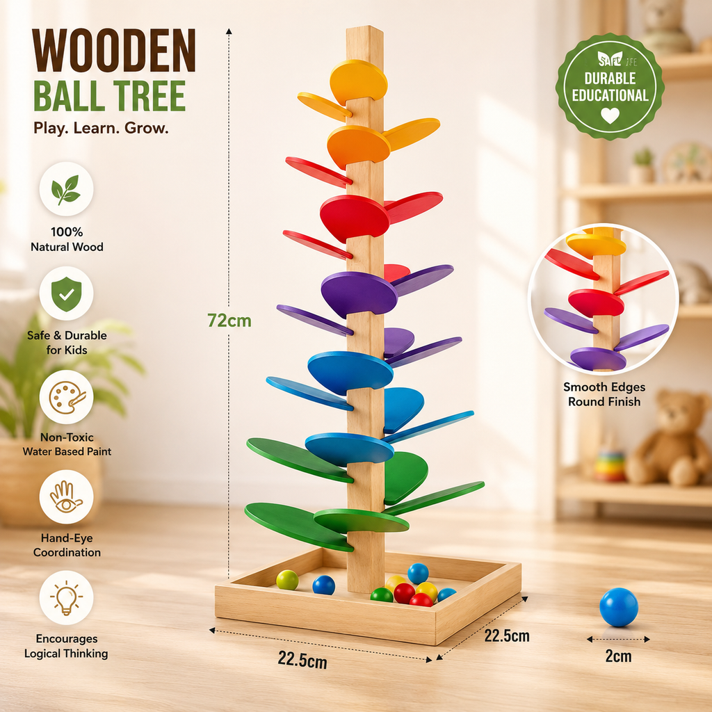 Rainbow Music Tree – Wooden Marble Run Tower for Toddlers