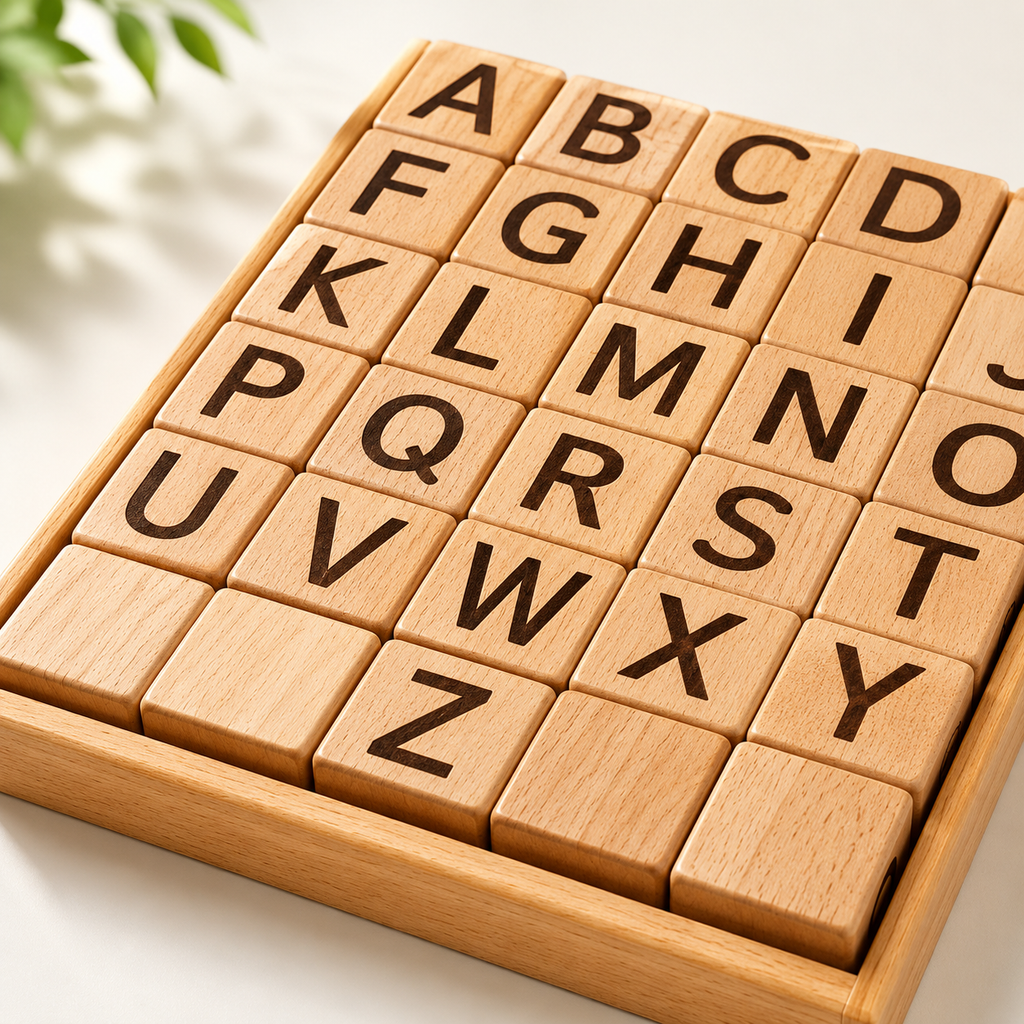 Woodlet Wooden Alphabet & Number Learning Blocks | Montessori Educational Toy for Kids | 36 Pieces