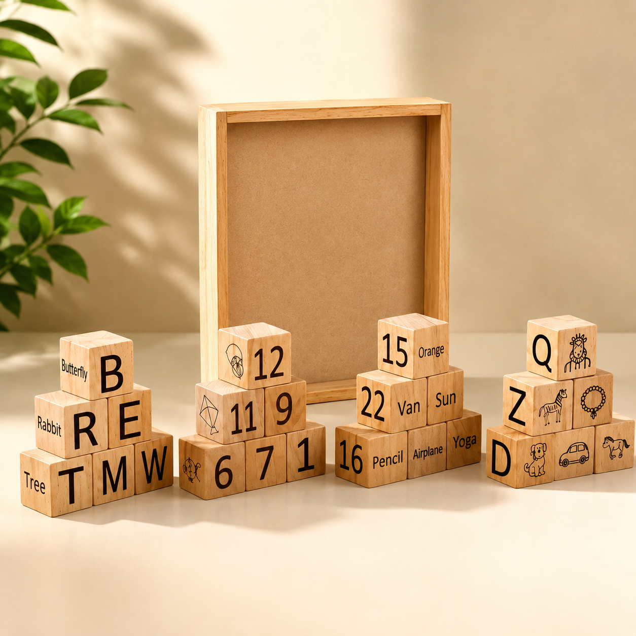 Woodlet Wooden Alphabet & Number Learning Blocks | Montessori Educational Toy for Kids | 36 Pieces