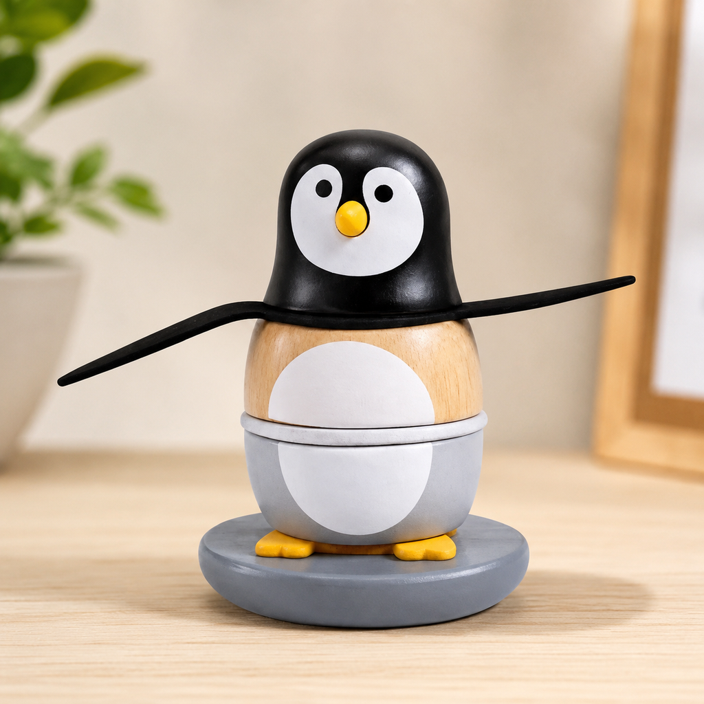 Woodlet Wooden Penguin Tumbler Toy