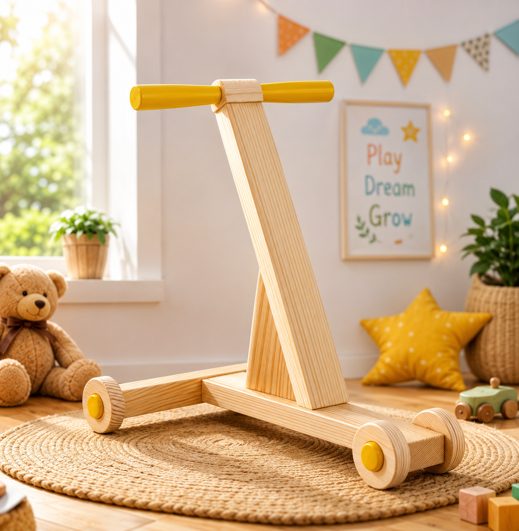 Woodlet Montessori Wooden Baby Walker | Natural Push Walker for Toddlers