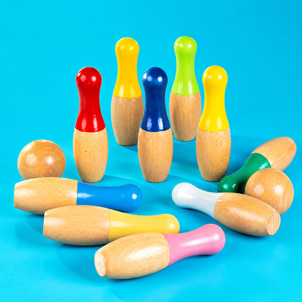 Woodlet Wooden Bowling Set for Kids | 10 Pins & 2 Balls | Montessori Toy