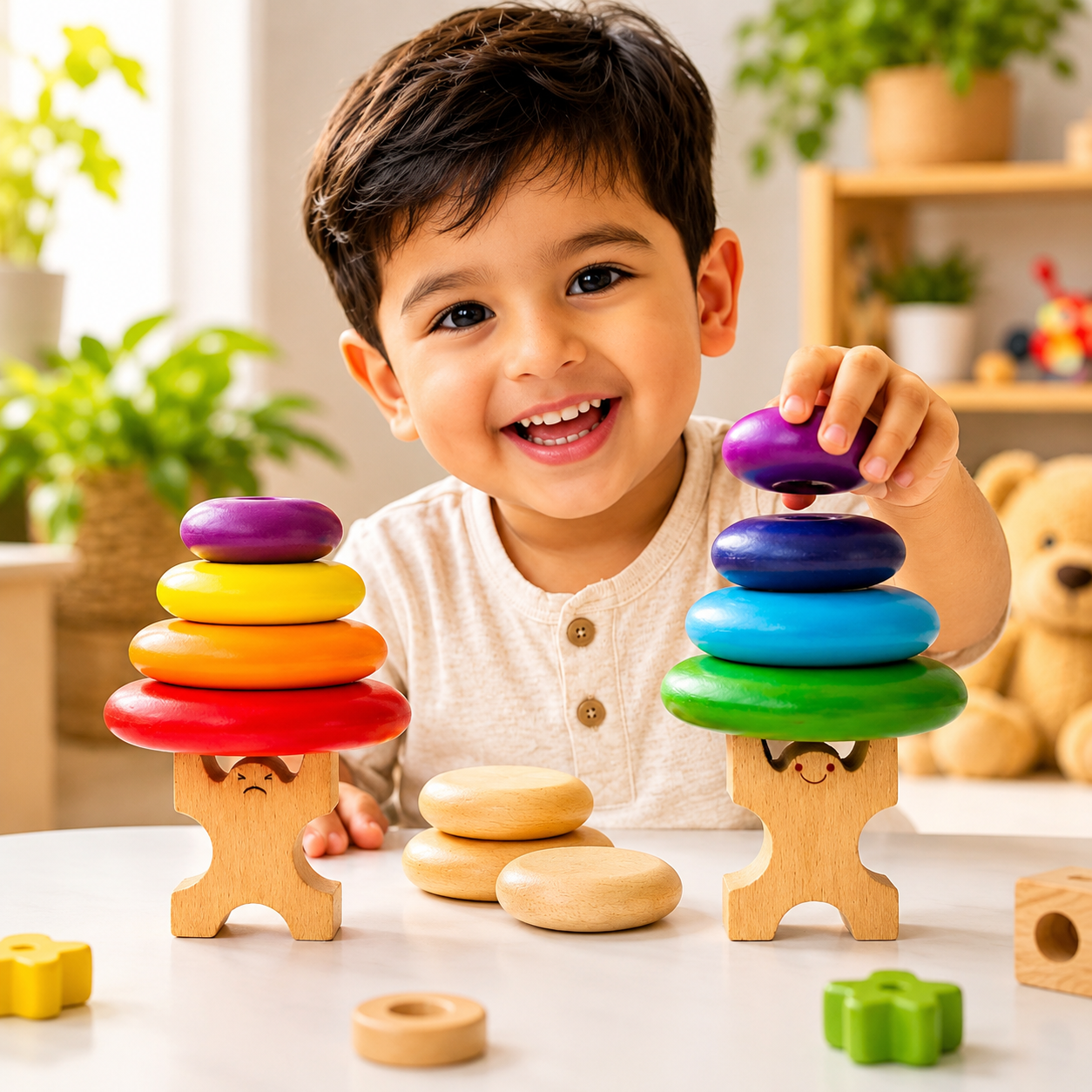 Woodlet Montessori Wooden Balancing Stacking Stones Toy | Rainbow Balance Rocks | Sensory & Fine Motor Learning Toy for Toddlers