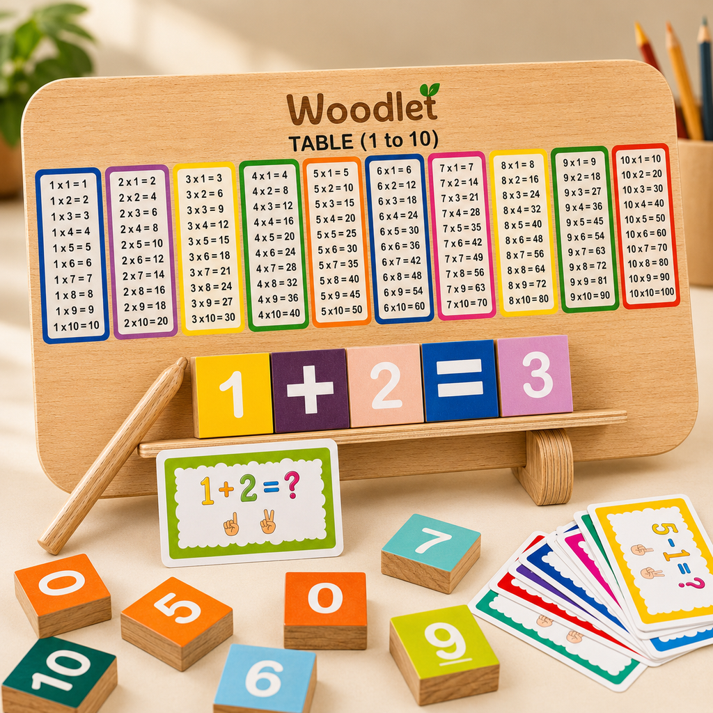 Woodlet Montessori Wooden Number Tracing Board | Reusable Number Writing & Math Learning Toy for Kids 3+ Years