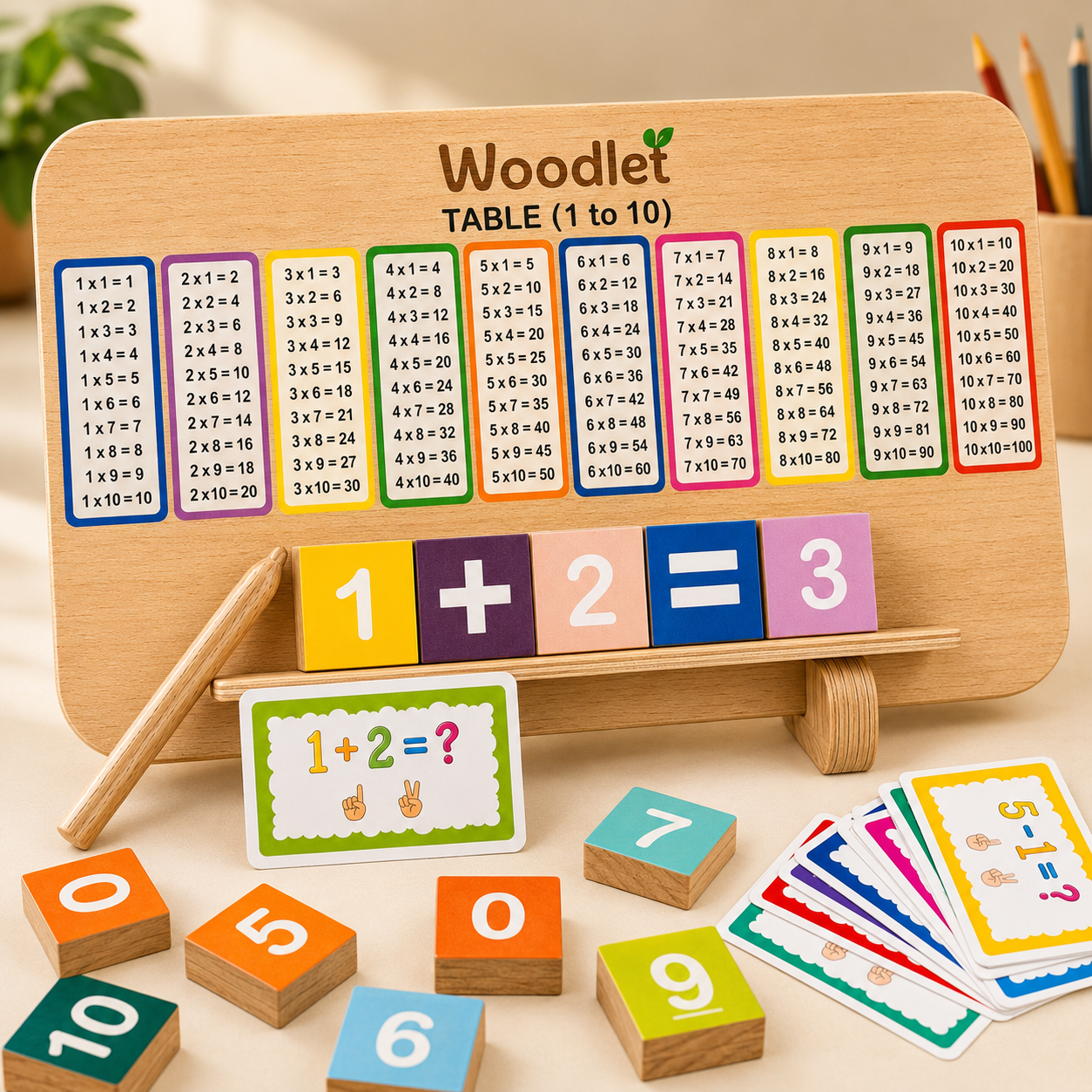 Woodlet Montessori Wooden Number Tracing Board | Reusable Number Writing & Math Learning Toy for Kids 3+ Years