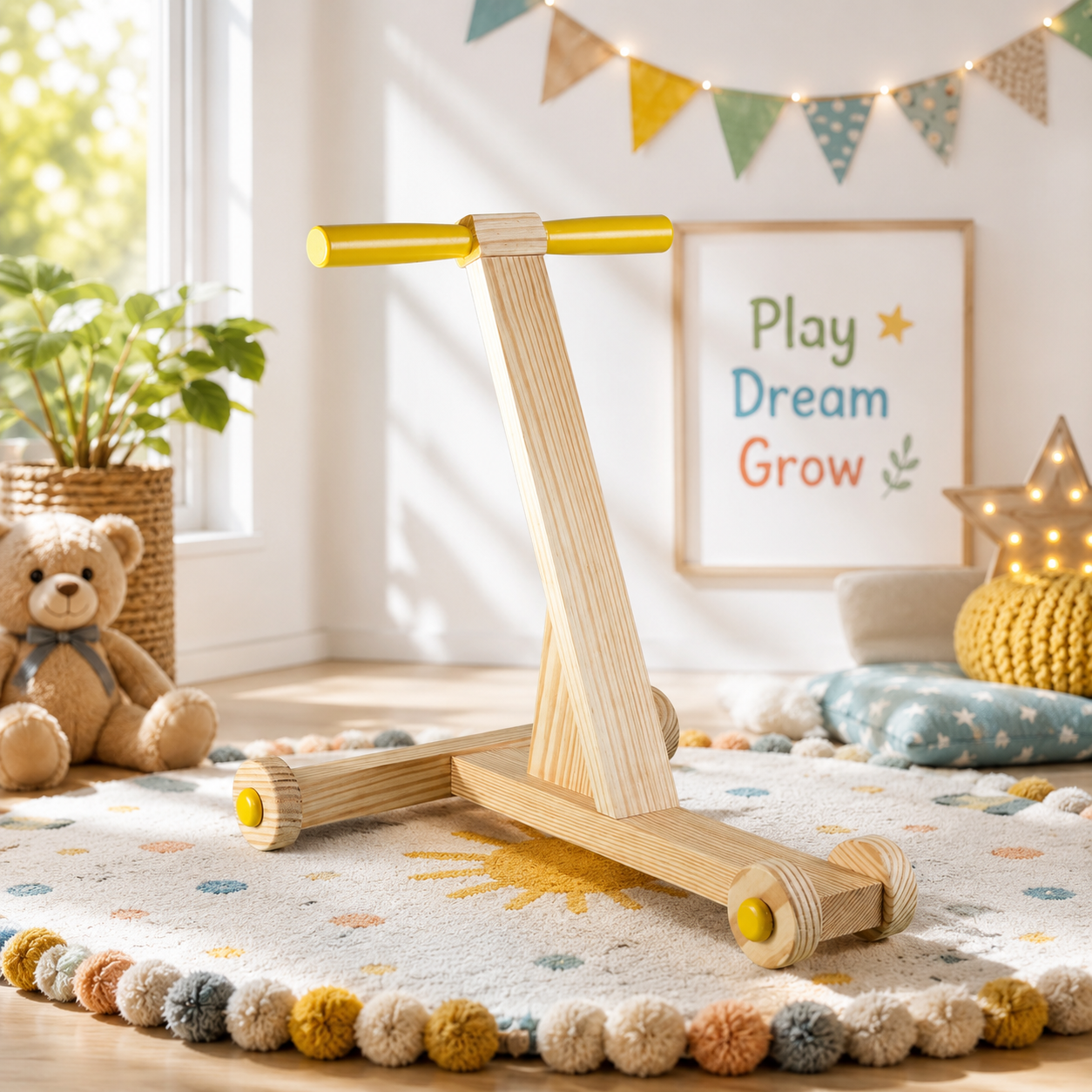 Woodlet Montessori Wooden Baby Walker | Natural Push Walker for Toddlers