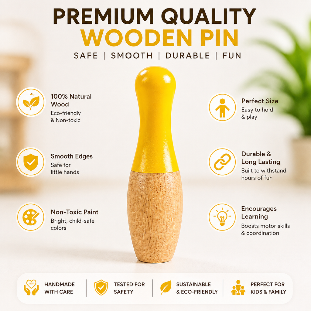 Woodlet Wooden Bowling Set for Kids | 10 Pins & 2 Balls | Montessori Toy