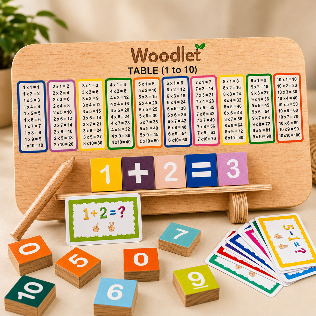Woodlet Montessori Wooden Number Tracing Board | Reusable Number Writing & Math Learning Toy for Kids 3+ Years
