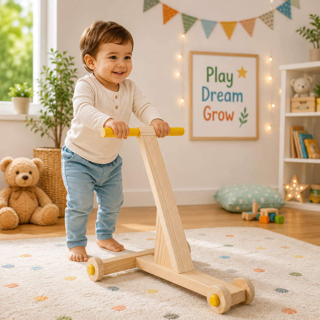 Woodlet Montessori Wooden Baby Walker | Natural Push Walker for Toddlers