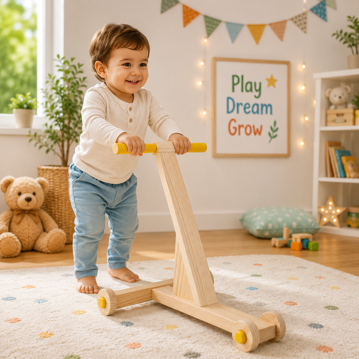Woodlet Montessori Wooden Baby Walker | Natural Push Walker for Toddlers