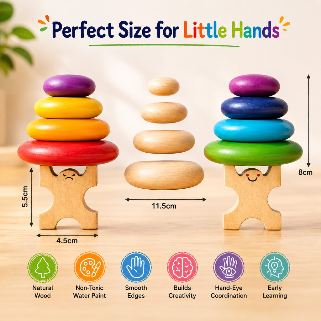 Woodlet Montessori Wooden Balancing Stacking Stones Toy | Rainbow Balance Rocks | Sensory & Fine Motor Learning Toy for Toddlers