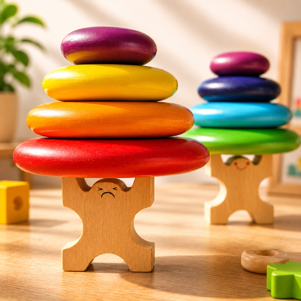 Woodlet Montessori Wooden Balancing Stacking Stones Toy | Rainbow Balance Rocks | Sensory & Fine Motor Learning Toy for Toddlers
