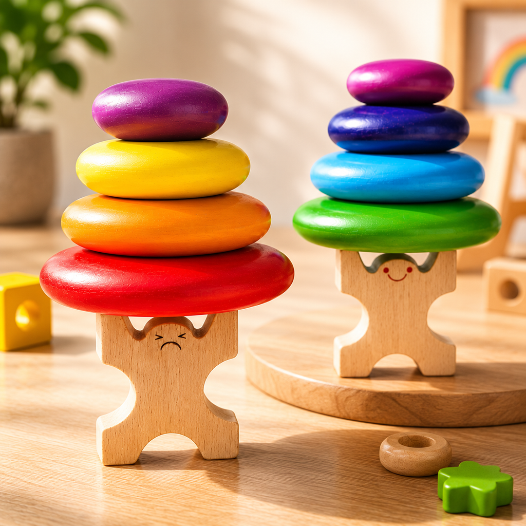 Woodlet Montessori Wooden Balancing Stacking Stones Toy | Rainbow Balance Rocks | Sensory & Fine Motor Learning Toy for Toddlers