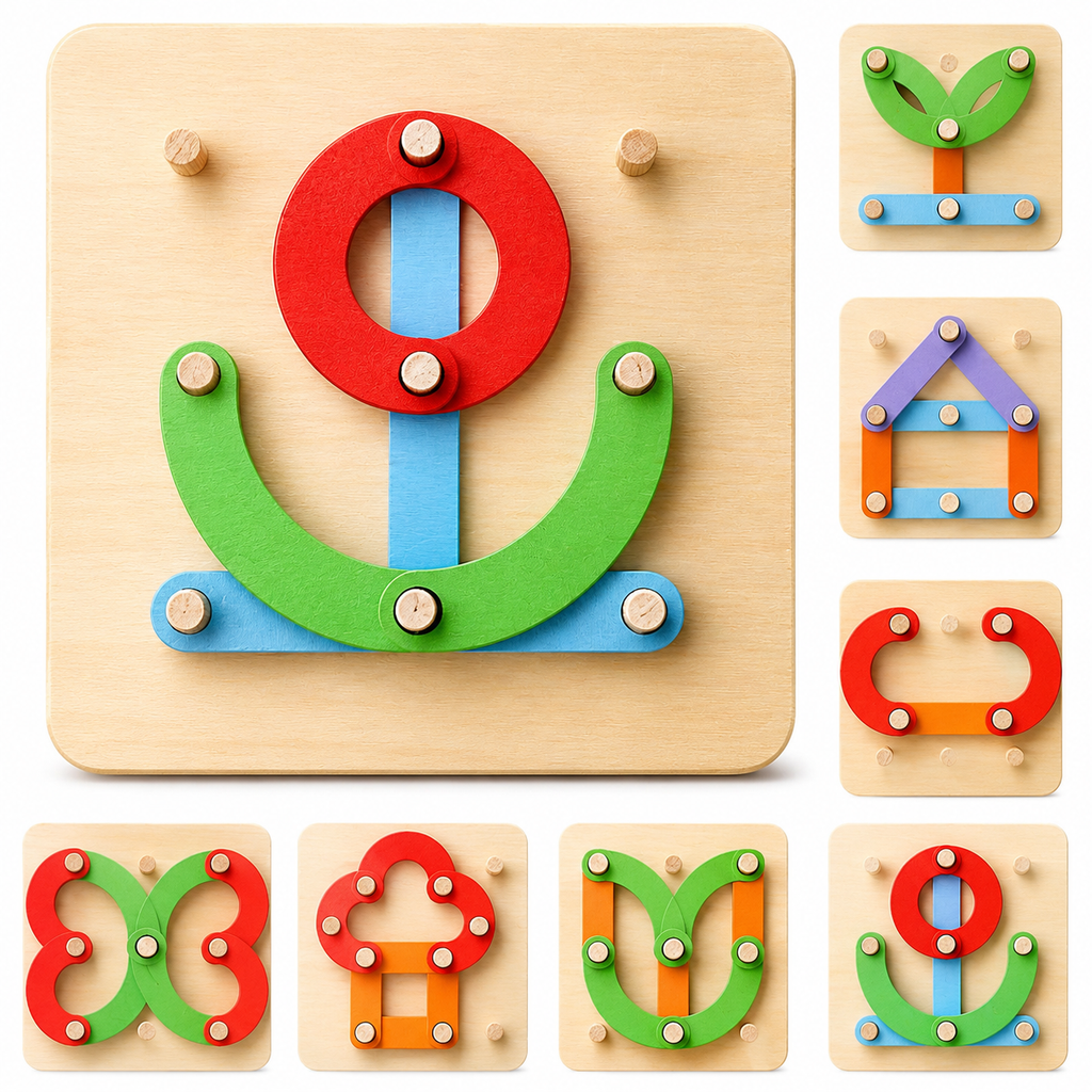 Multifunctional Montessori Pillar Flower Puzzle – Wooden Rotating Shape Toy