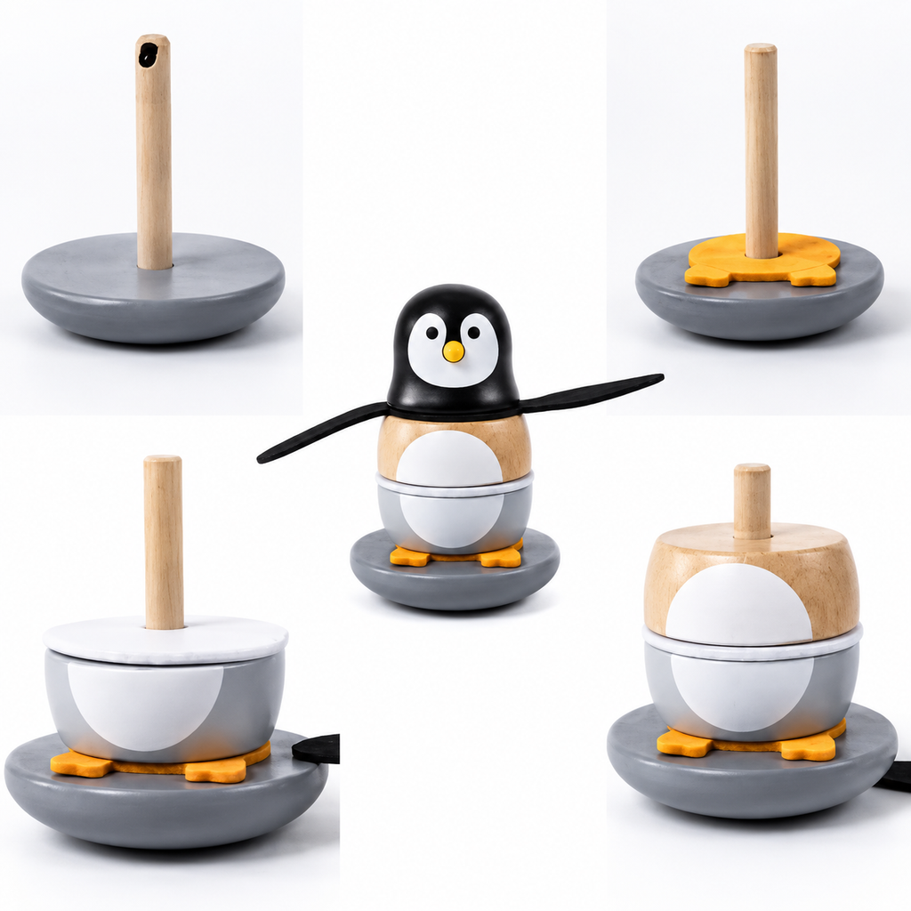 Woodlet Wooden Penguin Tumbler Toy