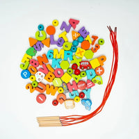 Wooden Lacing Toy Set (42 Pcs) – Alphabet, Number & Shape Threading Beads