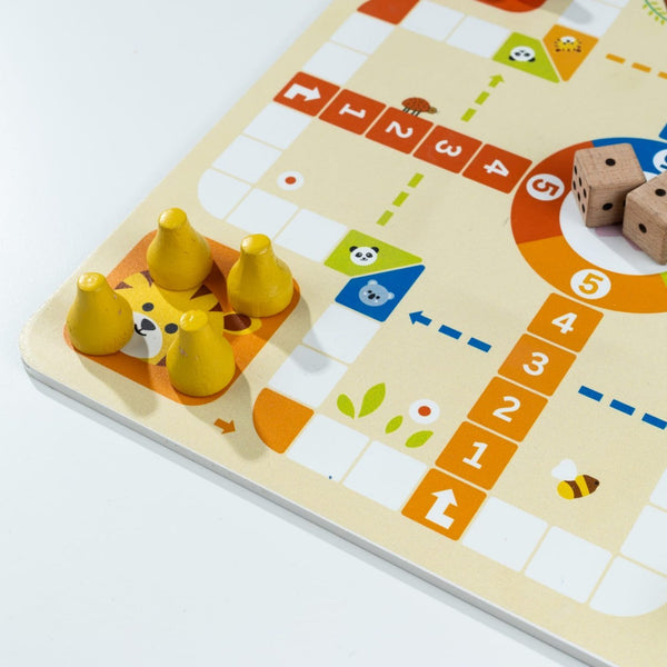 2-in-1 Wooden Ludo & Snake and Ladder Game – Animal Theme Board Game