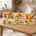 6-Pack Premium Wooden Number Puzzles for Toddlers 2-5 Years | Montessori Educational Counting Toys (1-10) | Chunky Animal, Dinosaur & Vehicle Jigsaw Puzzles