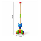 Kids wooden push toy with cat head and wheeled cart