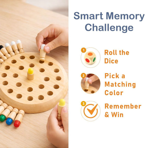 Wooden Memory Match Chess Game – Color Matching Board with Dice Smooth Edges