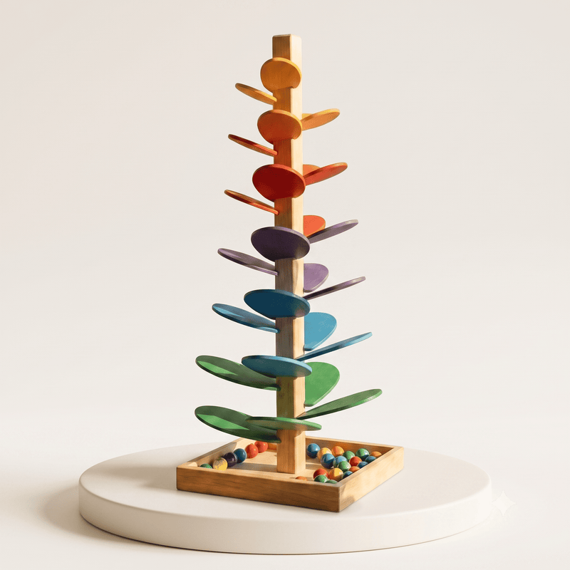 Rainbow Music Tree – Wooden Marble Run Tower for Toddlers