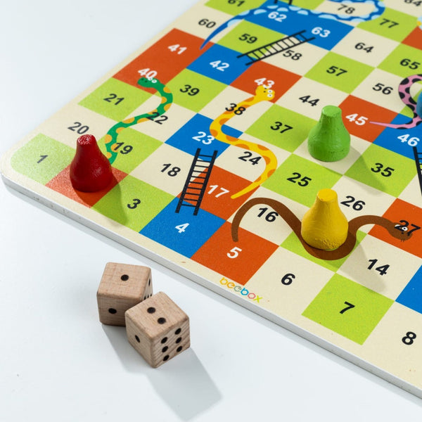 2-in-1 Wooden Ludo & Snake and Ladder Game – Animal Theme Board Game Smooth Edges