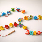 42-piece wooden threading beads with letters, numbers, and shapes