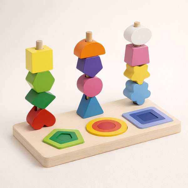 Little Bear Shape Sorting & Stacking Puzzle Set with Pattern Cards Detail