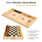 Wooden chess board with classic chess pieces set up for play