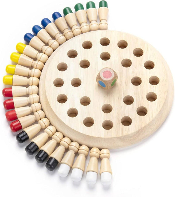 Wooden Memory Match Chess Game – Color Matching Board with Dice