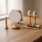 Wooden musical instrument set with tambourine and maracas for kids