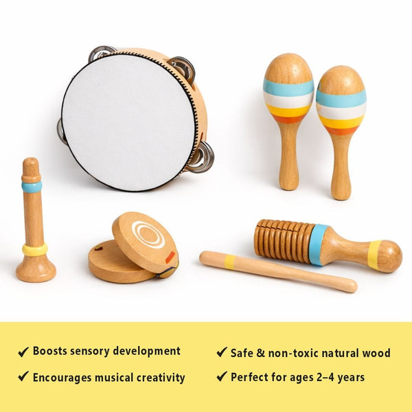 Wooden Musical Instrument Set for Kids – Tambourine, Maracas & More Detail