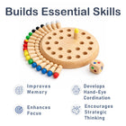 Wooden memory match game with colorful pegs and round board