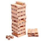 Wooden number tumbling tower game with 54 stacking blocks