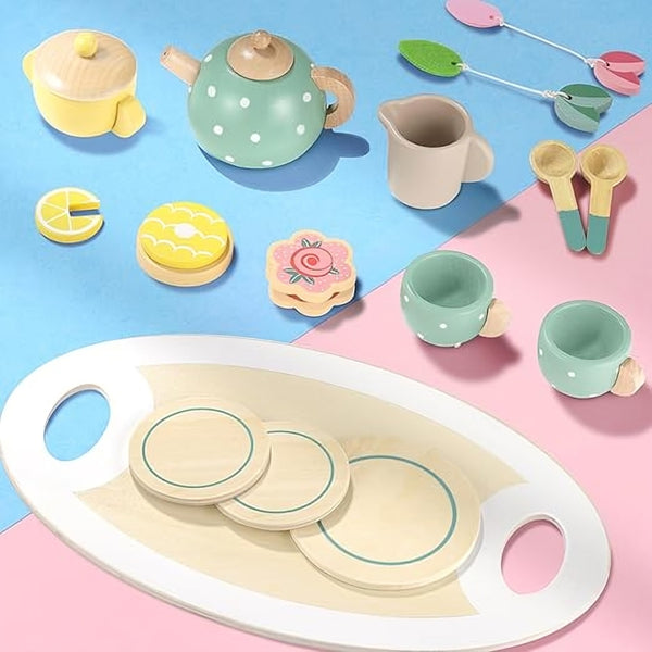 Kastha Toys Wooden Afternoon Tea Set – Pretend Play Kitchen Toy for Kids Smooth Edges